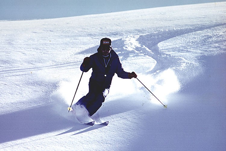 Toshi Hamazaki skiing down a slope in Whistler.