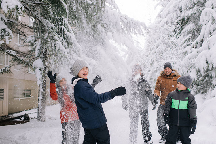 Family playing in the snow