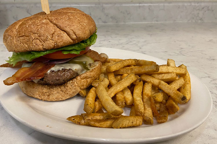 Roland's Pub's burger and fries.