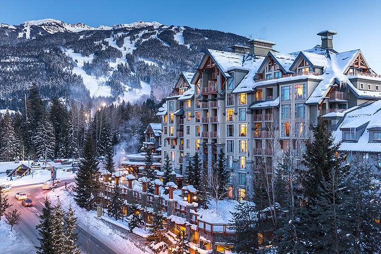 A shot of the Pan Pacific Village Hotel in Whistler in the winter.