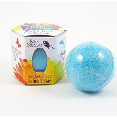 A picture of the bath bomb in and out of its packaging. 