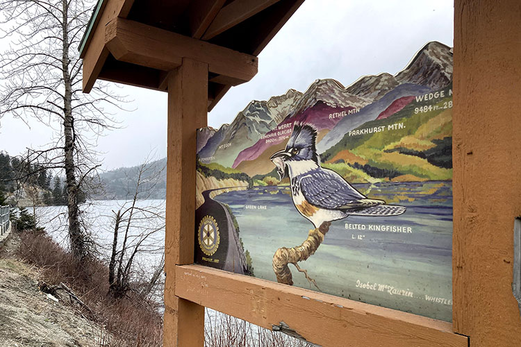 The information board at the Green Lake lookout giving you the names of the surrounding mountains.