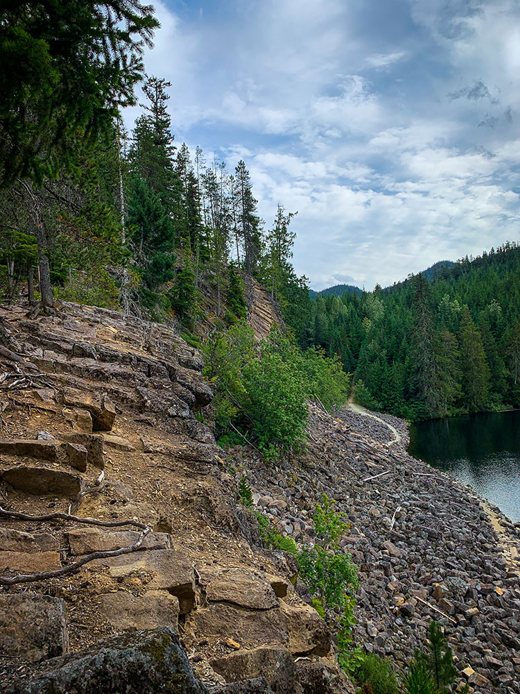 Volcanic rock surrounds Loggers Lake in Whistler.