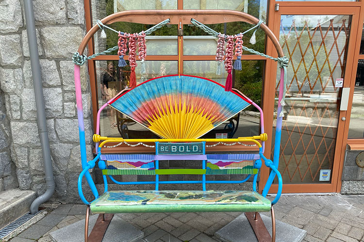 An old Catskinner chair lift from Whistler Blackcomb given a revamp by a local artist.