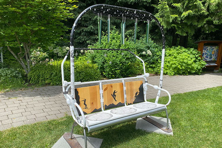 An old Catskinner chair lift from Whistler Blackcomb given a revamp by a local artist.