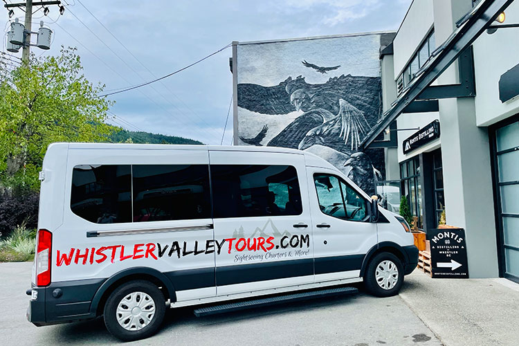 The Whistler Valley Tours van pulled up outside Montis Distilling in Function Junction, Whistler.