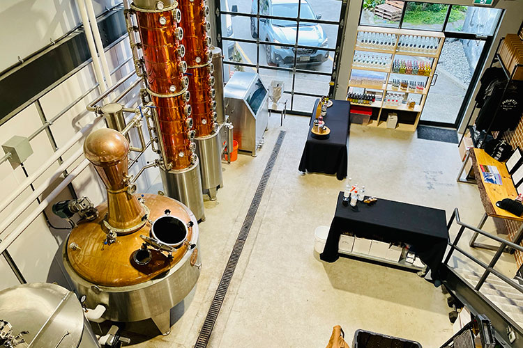 A birds-eye view of the equipment setup at Montis Distilling.