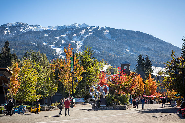 Whistler Village in the fall - the view along the Village Stroll.