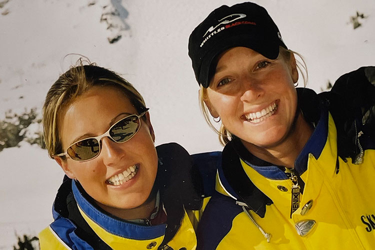 Miranda and Elise, owners of Peak Performance clothing store Whistler, back when they were ski instructors at Whistler Blackcomb.