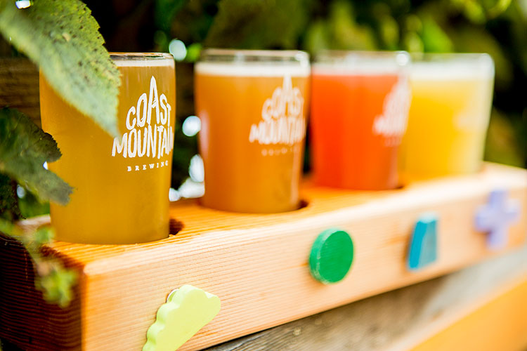 A flight of craft beers at Coast Mountain Brewing in Whistler.