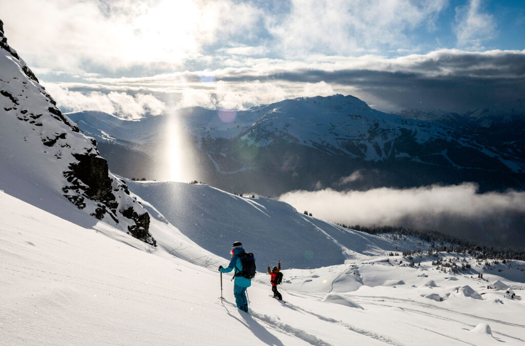 Two skiers explore Whistler Blackcomb.