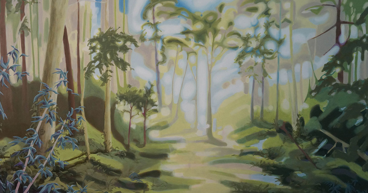 A painting of a forest.