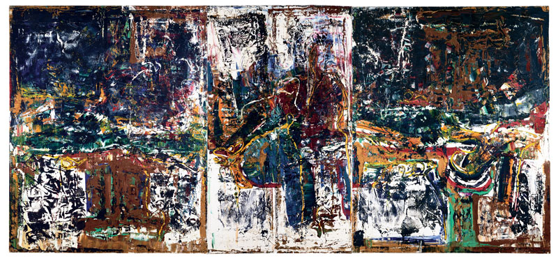 Jean Paul Riopelle (1923-2002), D’un long voyage (triptych), 1973, oil on canvas, 162.6 x 355.6 cm. Private collection. © Estate of Jean Paul Riopelle / SOCAN (2021). Photo archives catalogue raisonneì Jean Paul Riopelle.