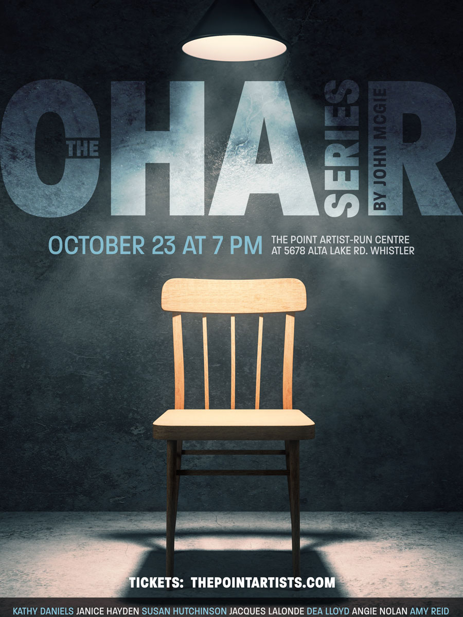 The Chair Series poster has a chair in a spotlight and the date of the event - October 23.