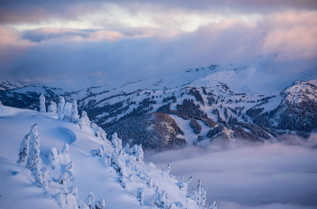 Image of Whistler Mountain in the evening.