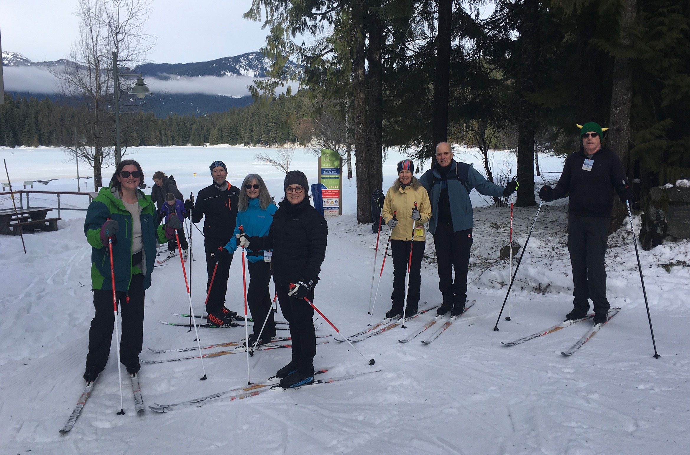 A group shot of Kate's cross-country ski group at Lost Lake in Whistler.