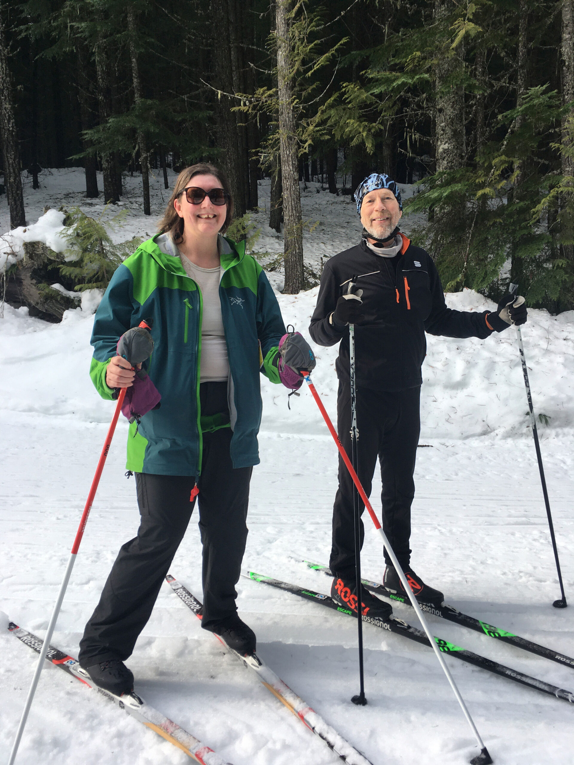 Kate and instructor Bob, cross-country skiing in Whistler.