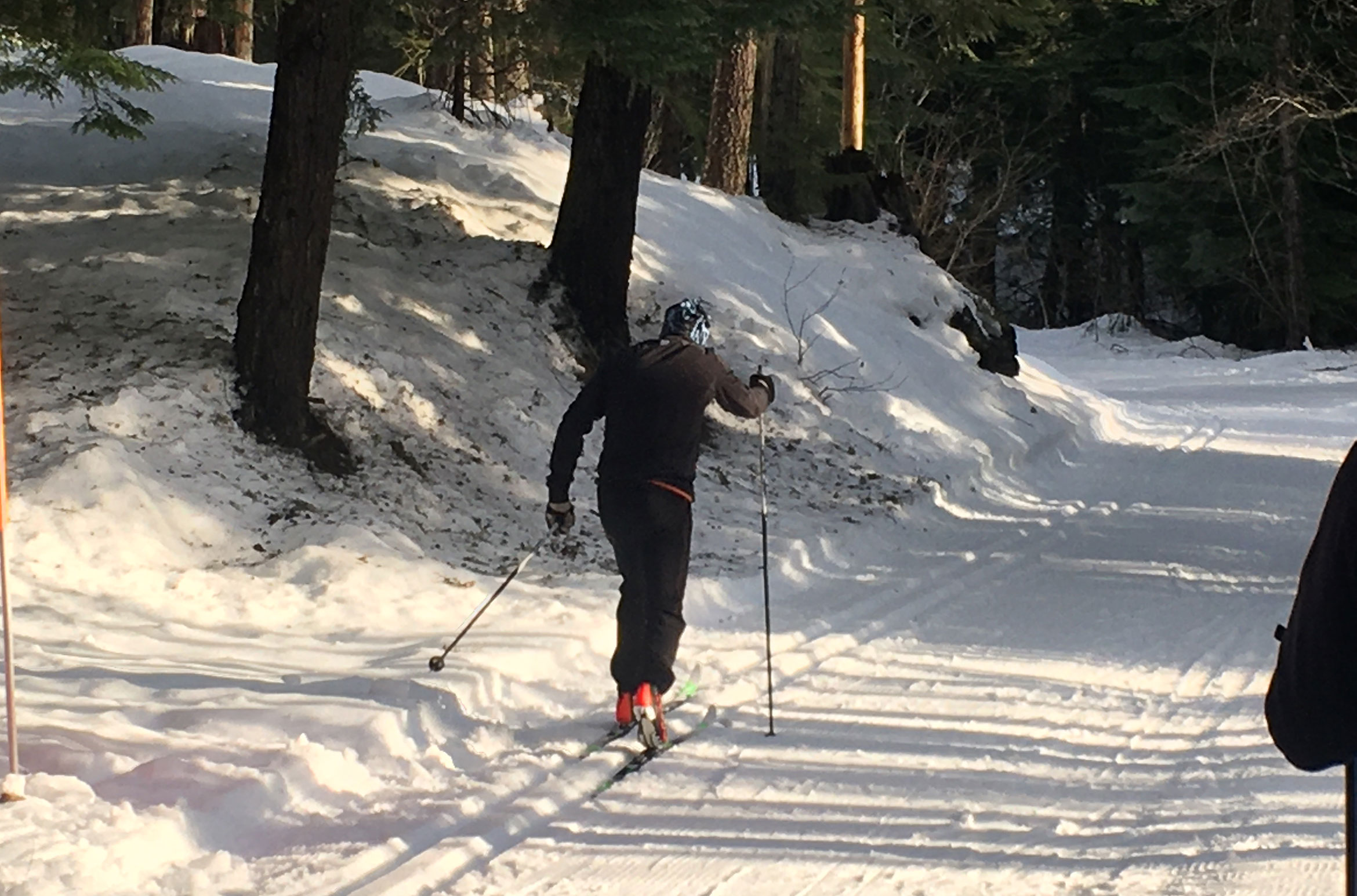 Bob demonstrates techniques for cross-country skiing.