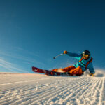 A skier enjoys the slopes in the spring sunshine on Whistler Mountain.