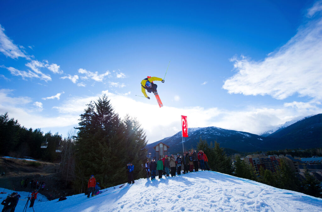 A skier does a jump at the World Ski and Snowboard Festival in Whistler. S