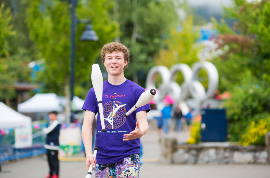 A juggler performs along the Whistler Village Stroll during the Whistler Children's Festival.