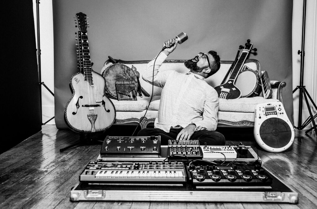 RupLoops with his arsenal of eclectic instruments.