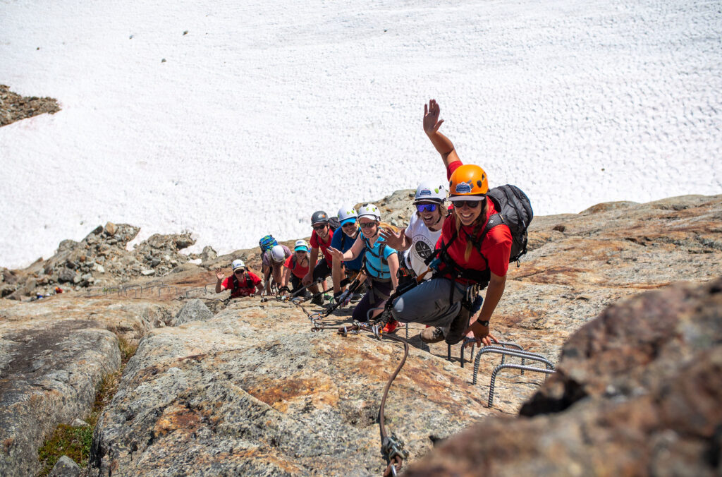 People climb Whistler Mountain with Via Ferrata Whistler.