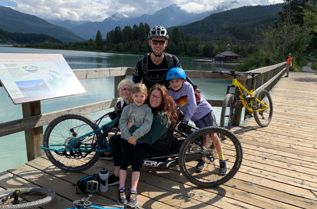 Codi Darnell and her family biking to Green Lake in Whistler along the Valley Trail.