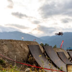 A mountain biker shows their tricks in Speed and Style on Whistler Mountain at the Crankworx festival.