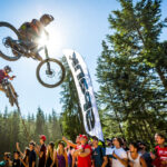 Two bikers compete at one of the Crankworx events in Whistler.