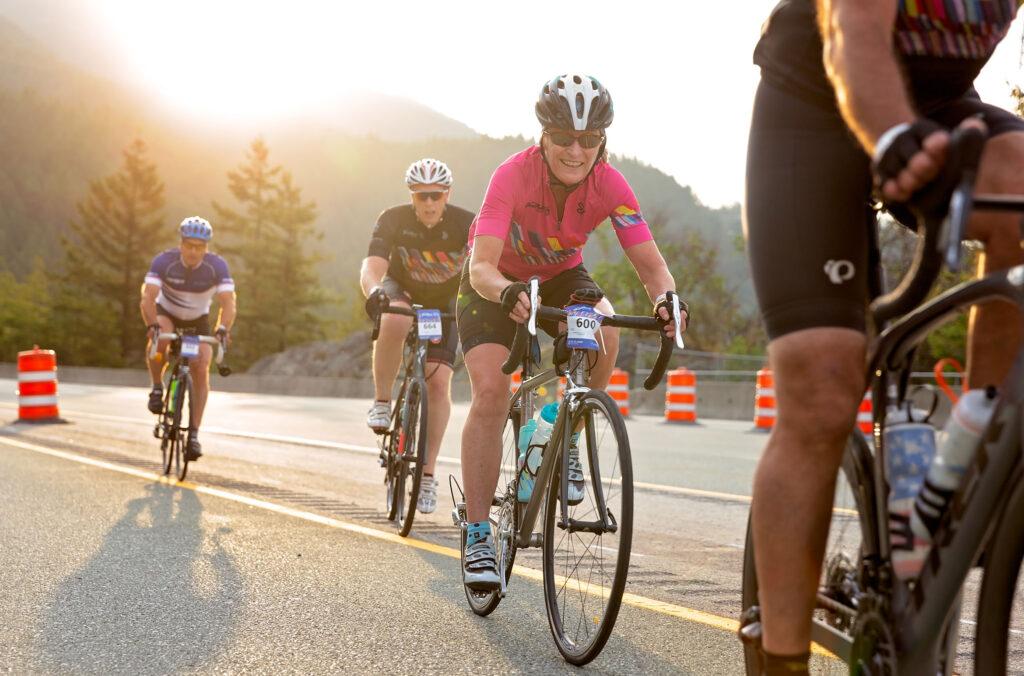 Cyclists ride up the Sea to Sky Highway from Vancouver to Whistler during the RBC GranFondo.