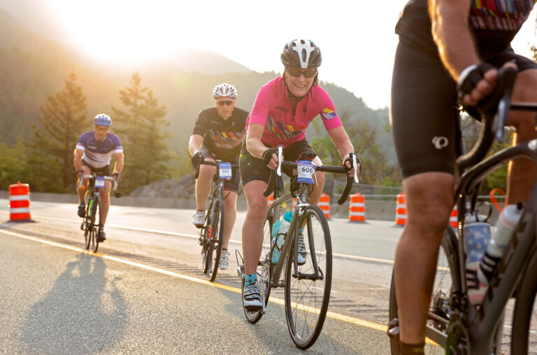 Cyclists ride up the Sea to Sky Highway from Vancouver to Whistler during the RBC GranFondo.