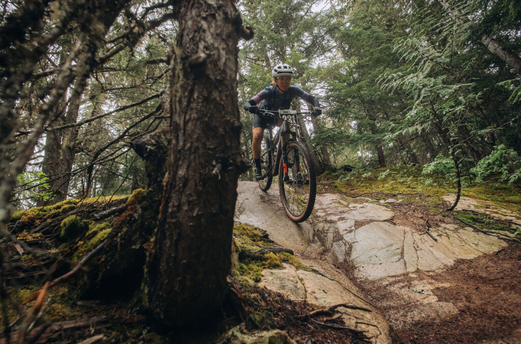 A cross-country mountain biker tackles WORCA's Back Forty Course.