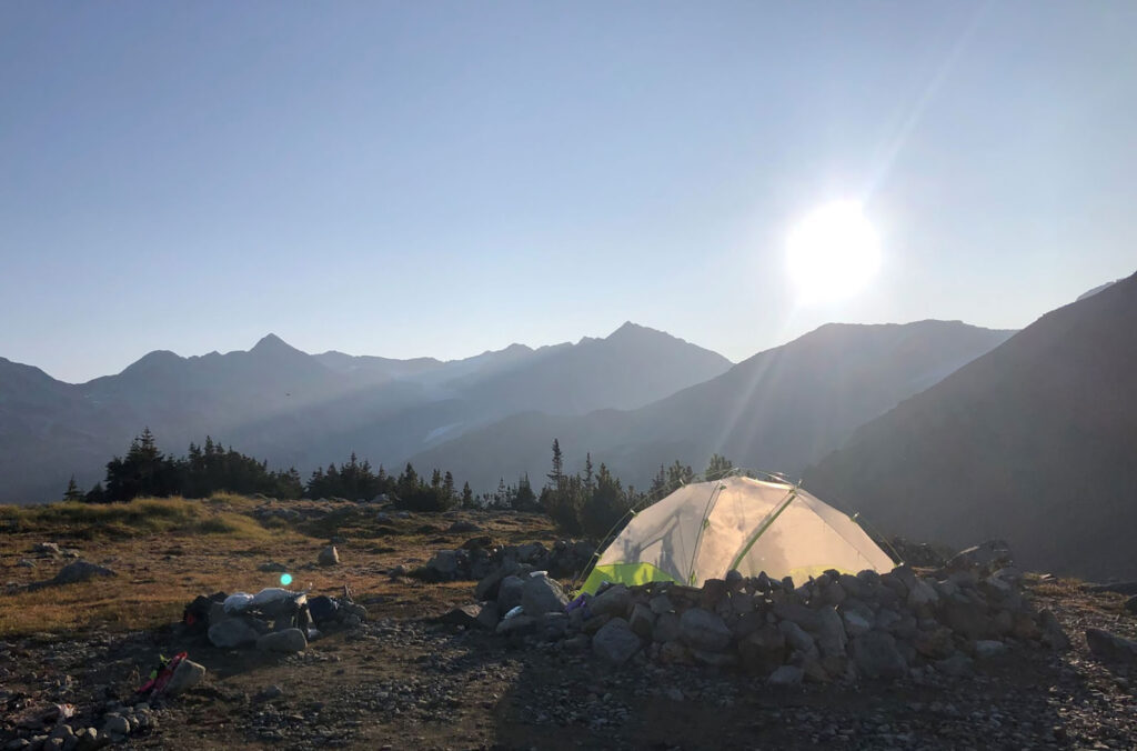 Sunrise at Russet Lake campsite in Whistler.
