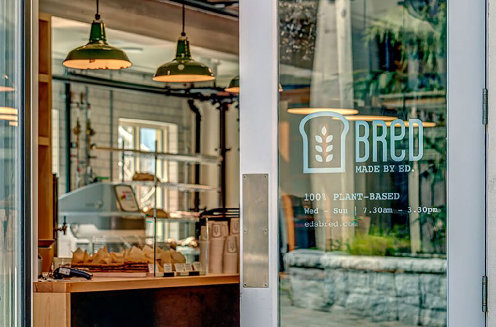 The entrance of vegan bakery, BReD, in Creekside Whistler.