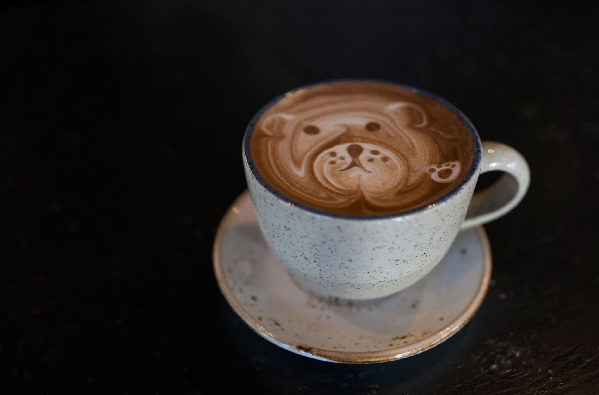 A decadent hot chocolate with bear art in the froth from Fix Cafe in Whistler.