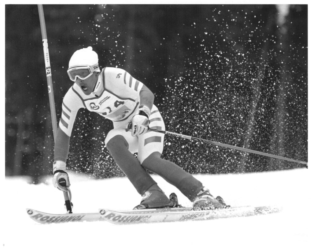 Ski racer Hide Chiyasa tackling the course in 1993.