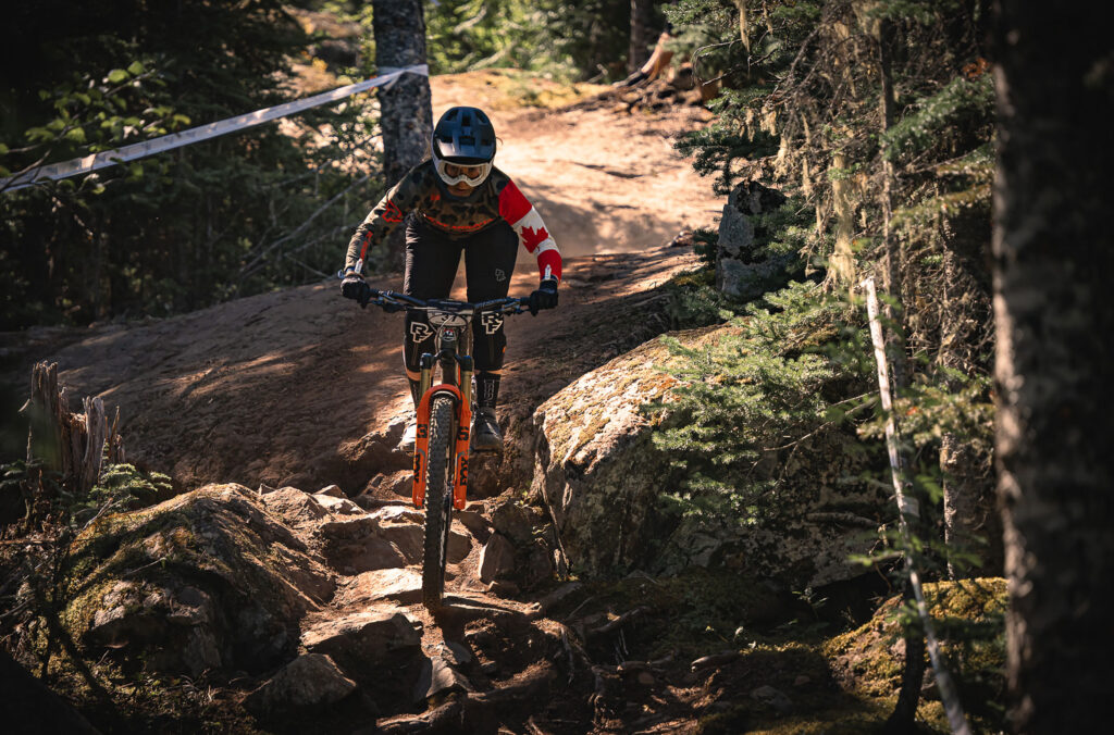 A bike rider tackles the course in the Enduro during Crankwork Whistler.