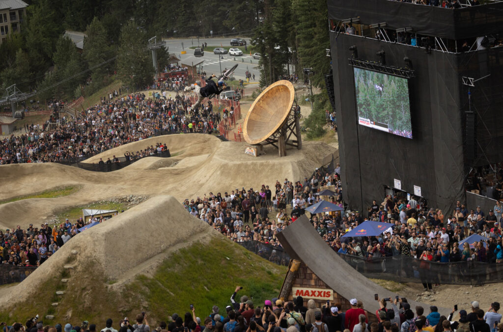 A shot of the crowds and course of the Redbull Joyride, one of the banner events at Crankworx Whistler.