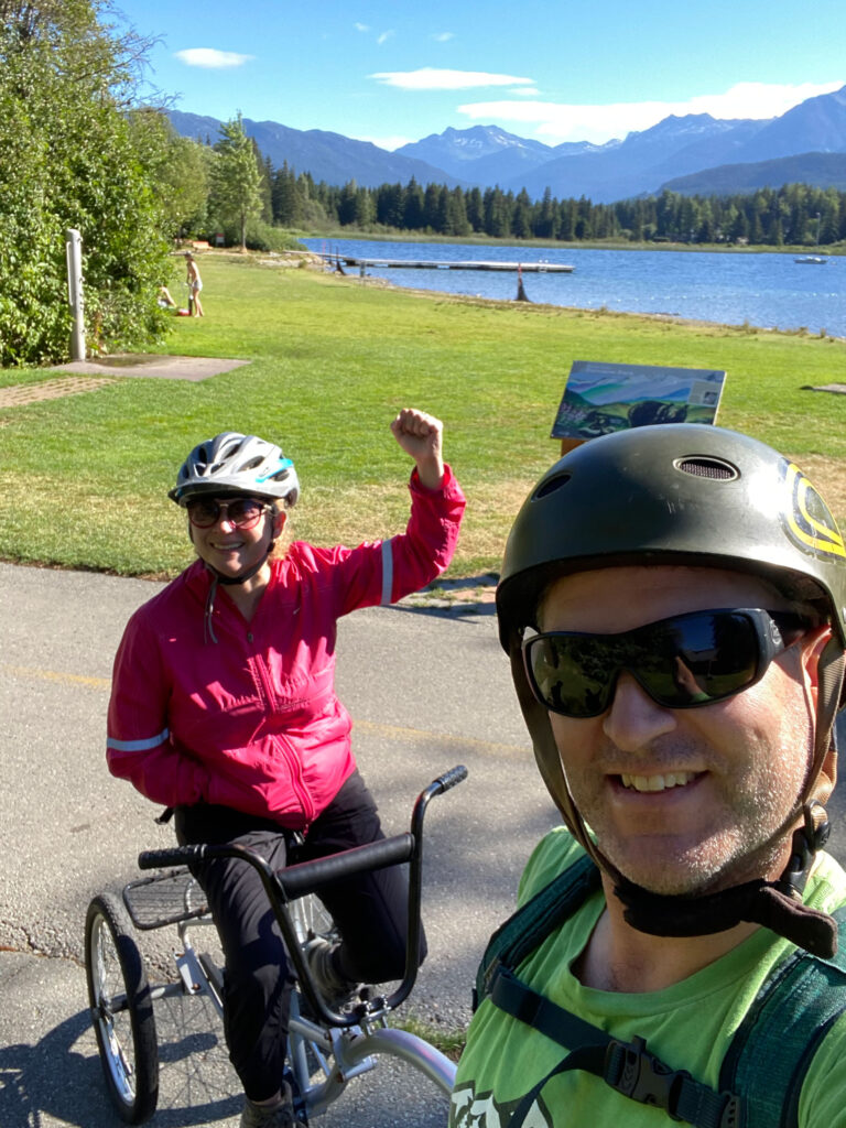 Miguel and Ineke explore Whistler's Valley Trail via bike and end up at Rainbow Park.