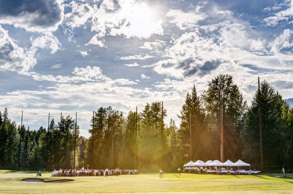 The Wild Blue Long Table event on Whistler Golf Course's range in the summer sun.