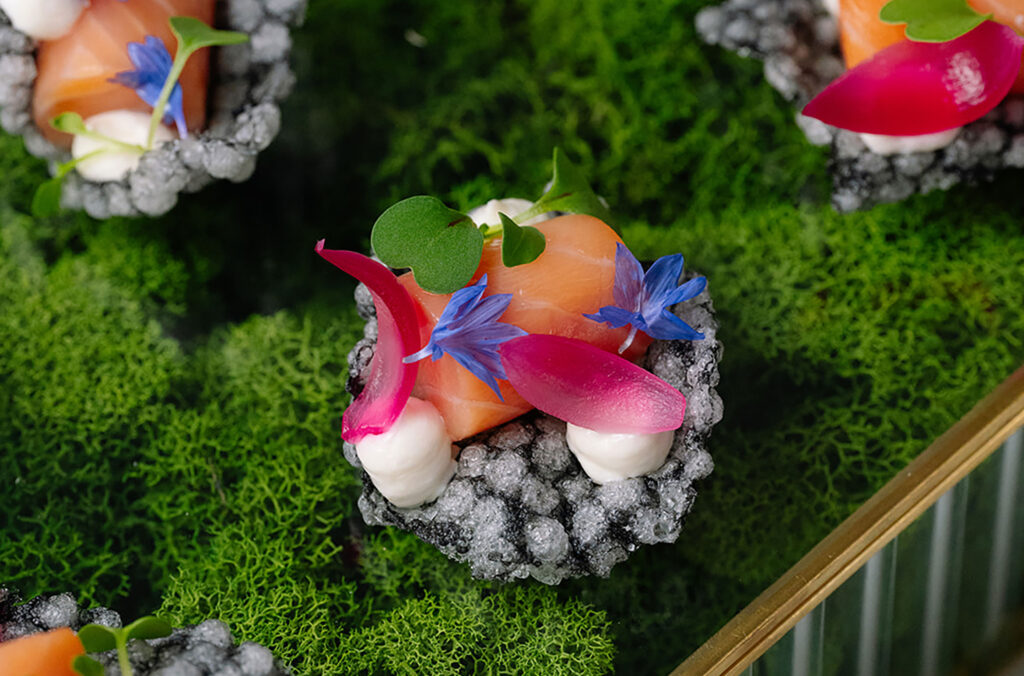 BC King Salmon displayed in an artistic way at the Audain Artist Dinner Series in Whistler.