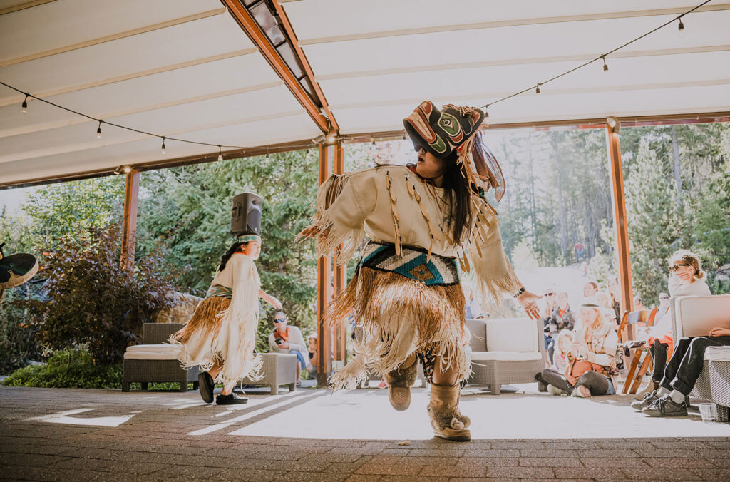 Georgina Dan dancing in the bear mask at the Squamish Lil'wat Cultural Centre.