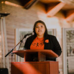 Georgina Dan talking on National Truth and Reconciliation Day at the Squamish Lil'wat Cultural Centre.