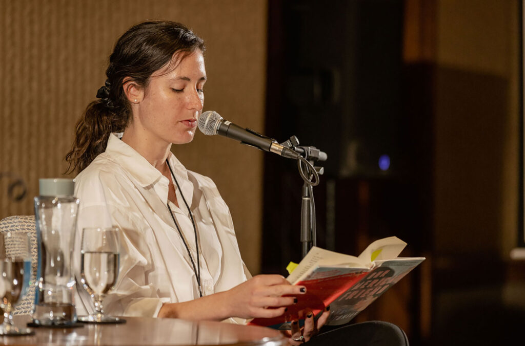 An author reads from her book during an event at the Whistler Writers Festival.