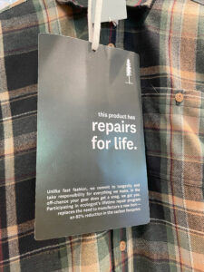 Repairs for Life label at the Ecologyst store in Whistler.
