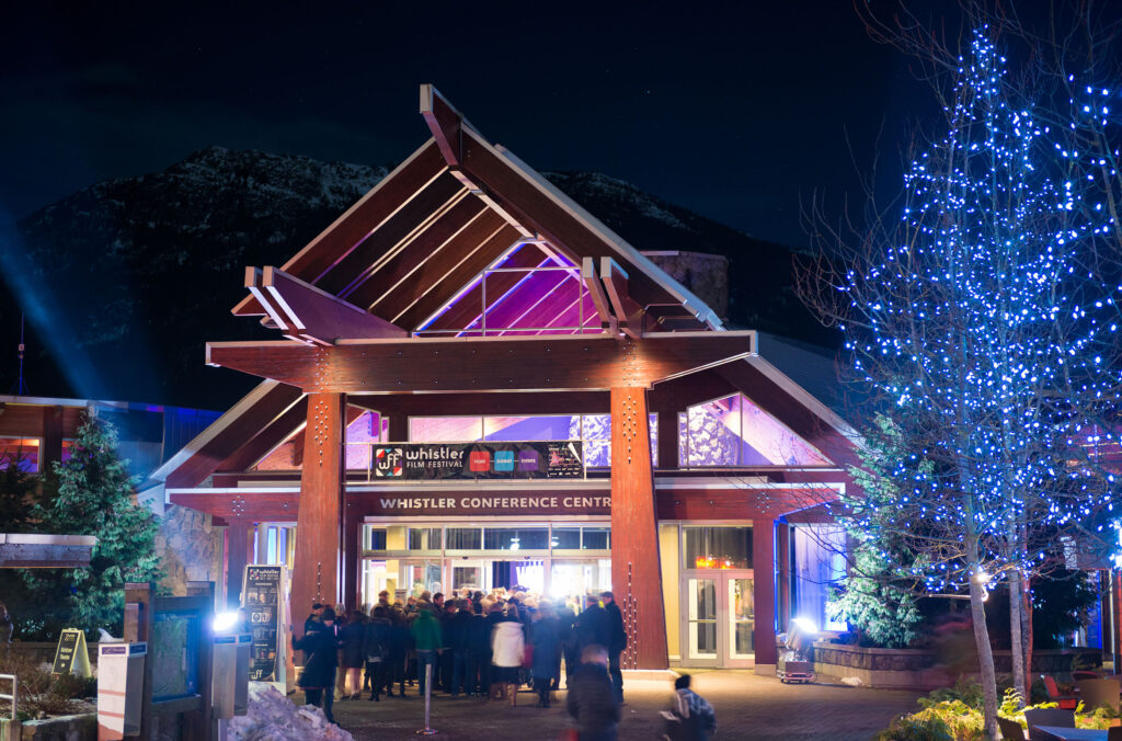 The Whistler Conference Centre lit up with lights during the Whistler Film Festival. 