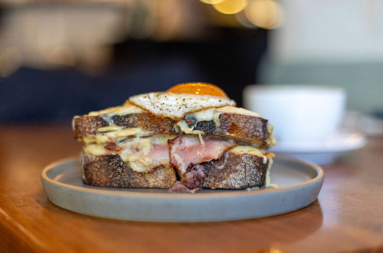 A cheesy, melty croque madame at Caramba in Whistler.