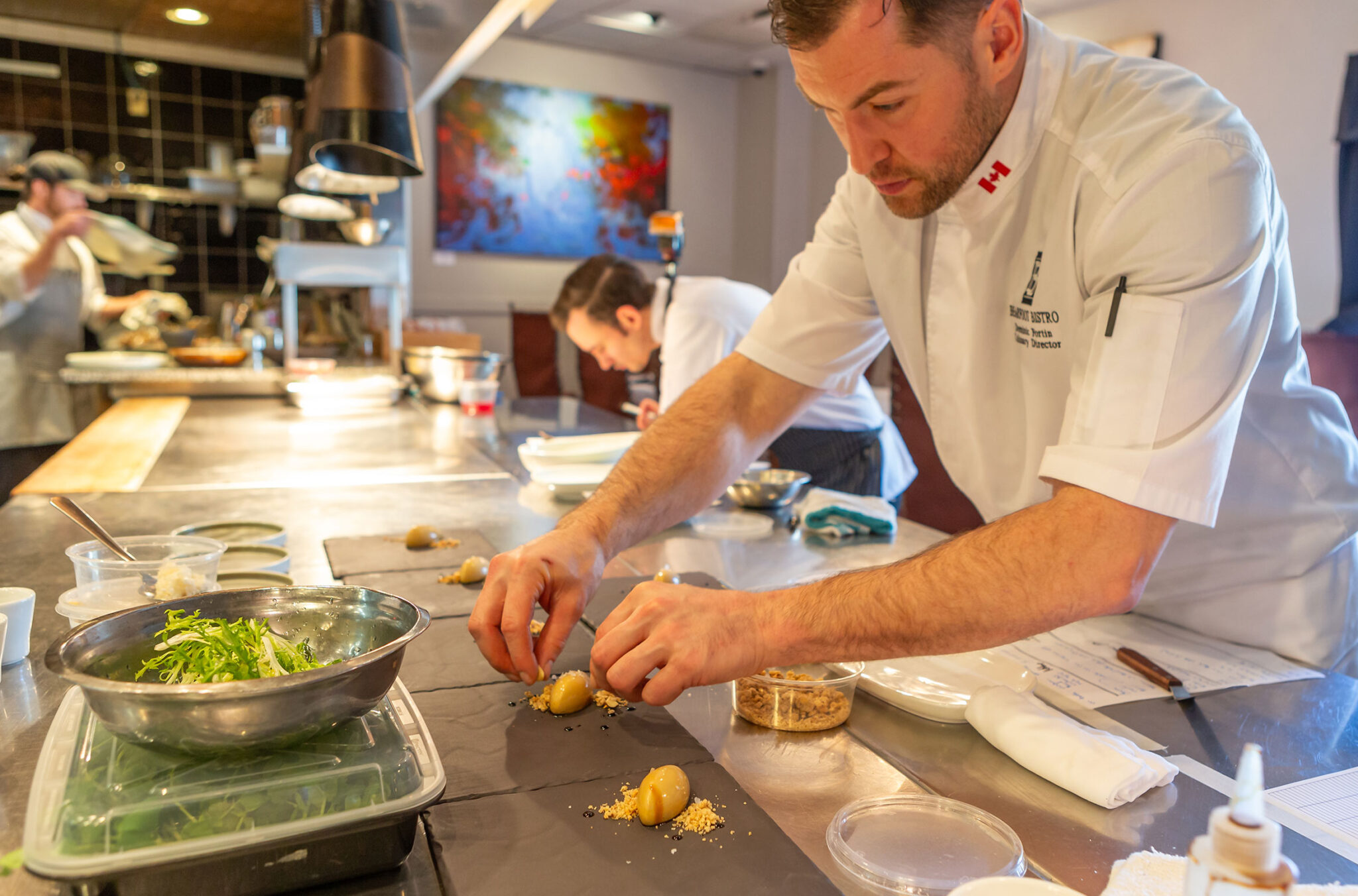 Bearfoot Bistro chef Dominic Fortin working hard in the kitchen.