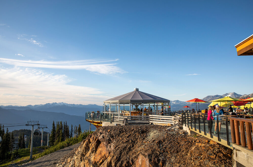 The Umbrella Bar in the summer overlooks the Coast Mountains from its perch on Whistler Mountain.